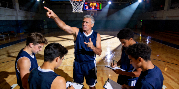 资深球员在场上指挥队友，传授比赛经验